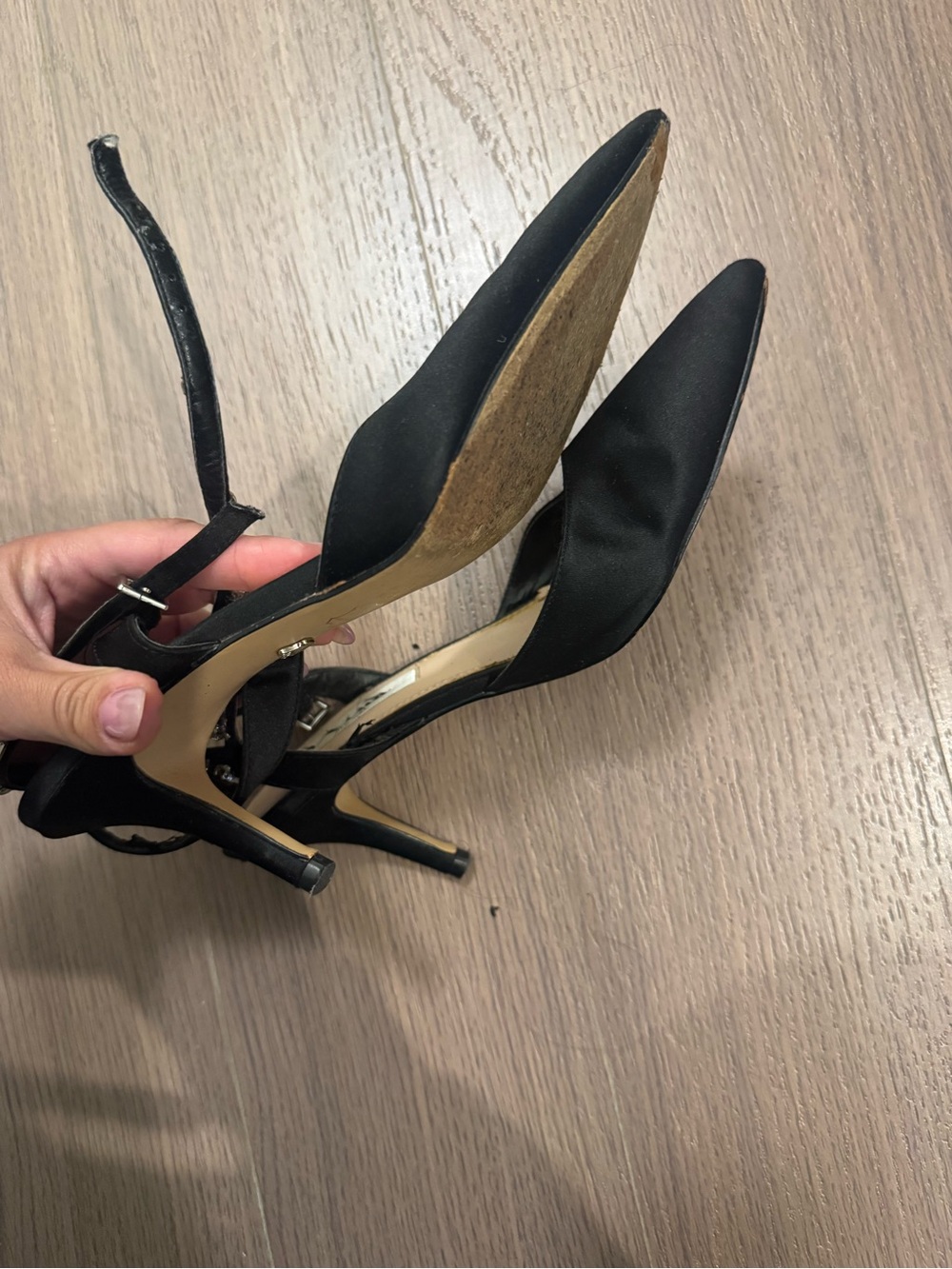 Nina Black Pointed Toe Slingback Pumps with Jeweled Straps - Picture 4 of 5
